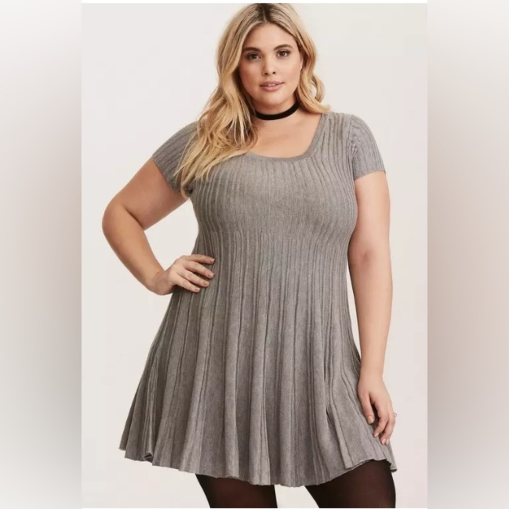 Torrid Gray Pleated Knit Sweater Dress A-line Skater fit and flare Torrid Med
